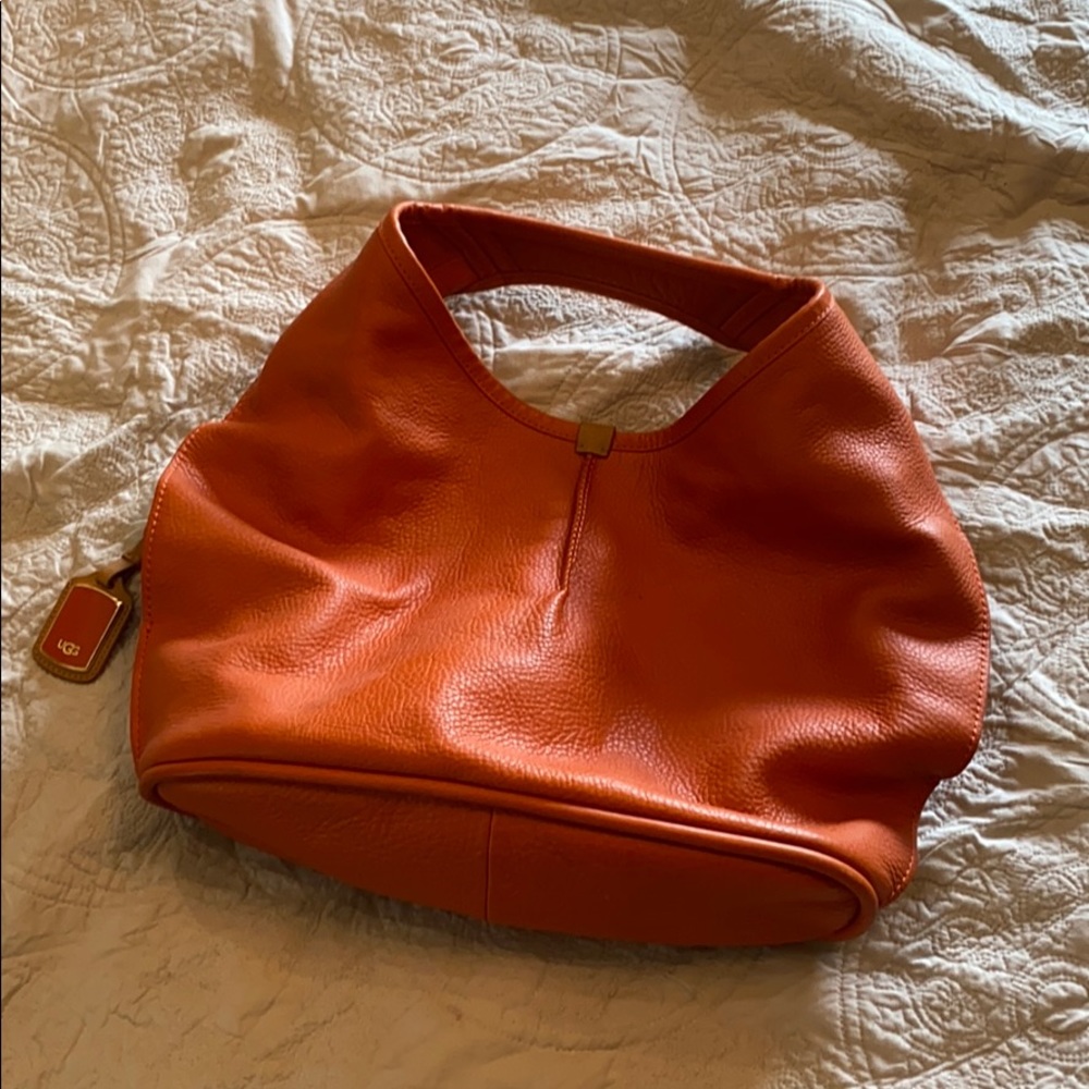 UGG Burnt Orange Pebbled Leather Shoulder Hobo